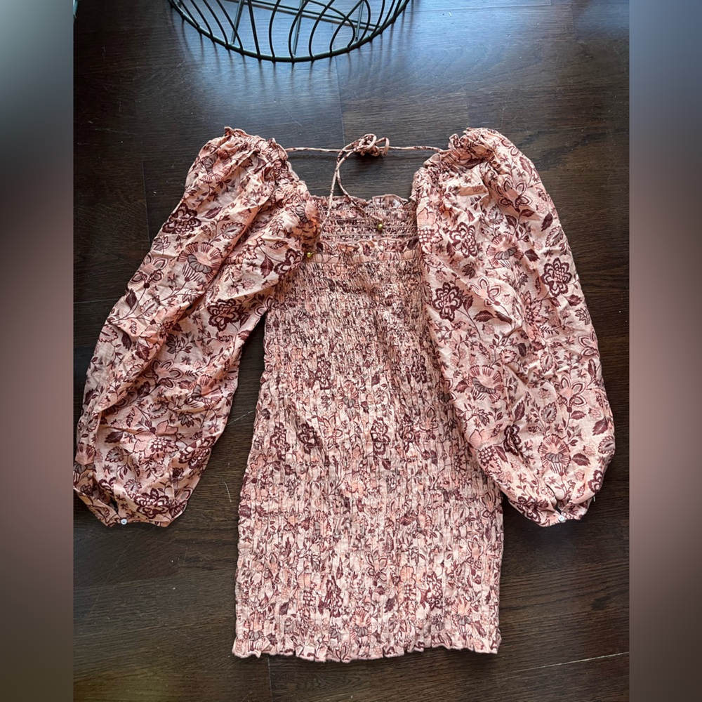 Free People Smock It To Me Apricot Combo Mini Dress XS - Picture 6 of 7